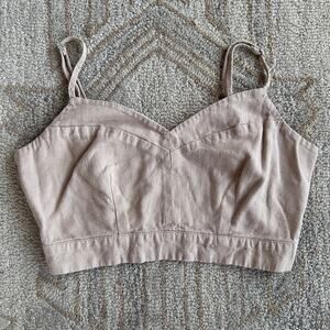 Linen Blend Smocked Bralette Crop Top Desert Minimalist Summer Womens XS